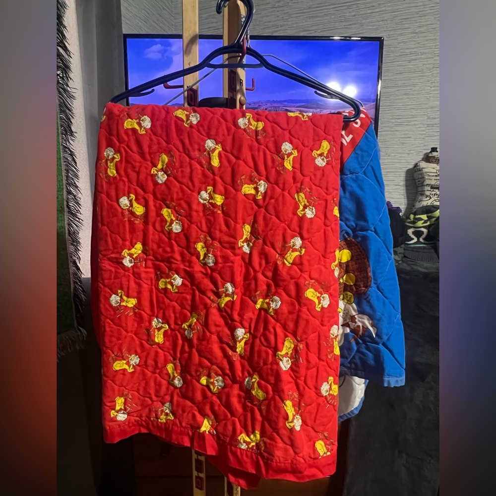 VTG 70s Sesame Street Blanket Bundle Red & Blue Hot Air Balloon Quilts Read Desc